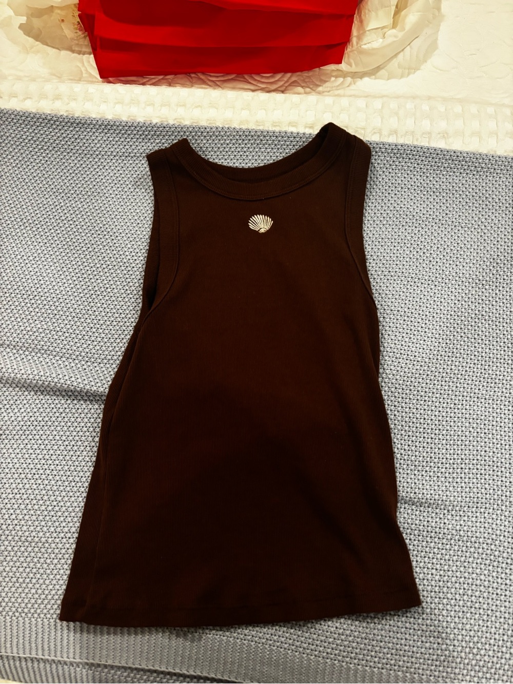 a new day Brown Ribbed Tank Top with Shell Accent